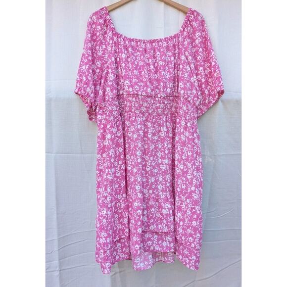 Lauren Conrad Womens Tie Front Mini Dress Sz 2X Pink Spotty Blossom Peasant - Picture 6 of 8